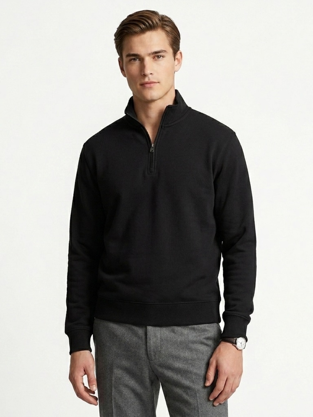 Scott Barber Quarter Zip Pullover Long Sleeve Pima Cotton Black XXL